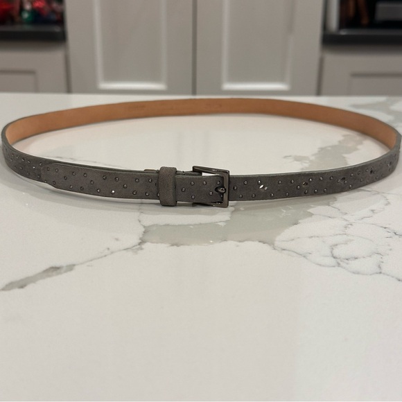 J. Crew Gray Suede Leather Sparkle Belt Womens S Studded Y2K 90s Thin Rivets - Picture 3 of 14
